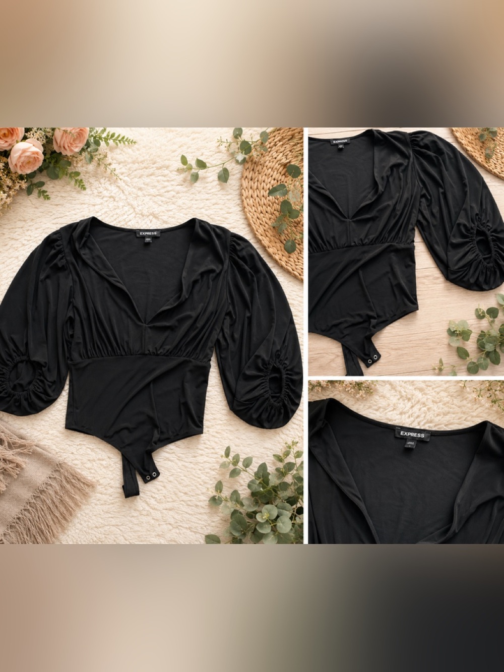 Express black bodysuit puffer sleeve black size large